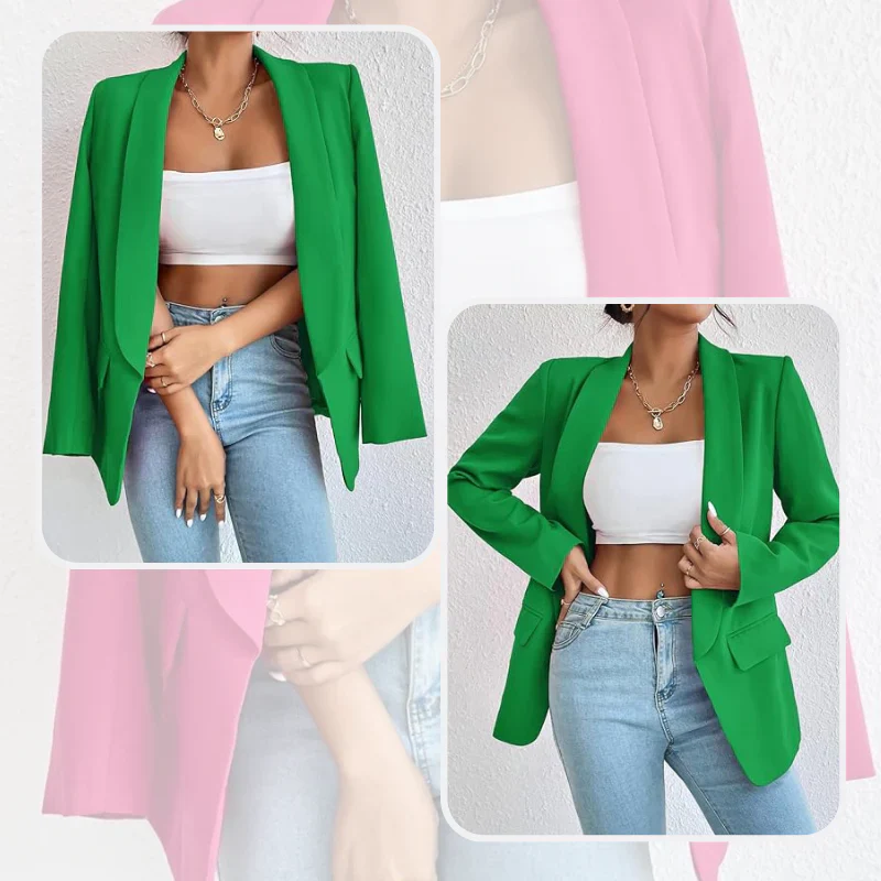 Feliora - Dames Open-Front Blazer, Lange Mouw, Getailleerde Pasvorm, Casual Chic