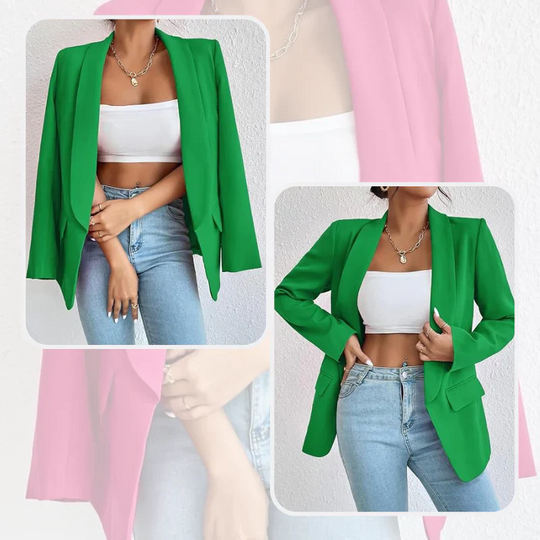 Feliora - Dames Open-Front Blazer, Lange Mouw, Getailleerde Pasvorm, Casual Chic