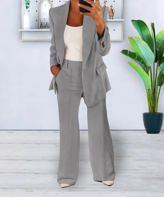 Mavonne - Dames Tweedelige Blazer en Wijde Broek Set, Getailleerde Pasvorm, Formele Kleding