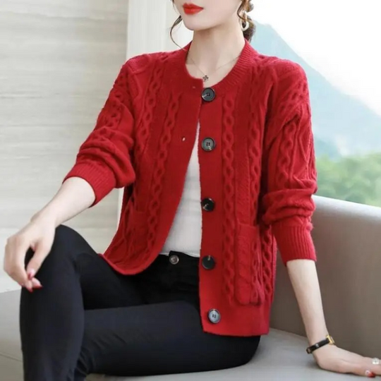 Moda Gebreid Vest Dames Met Rond Hals En Knoopsluiting