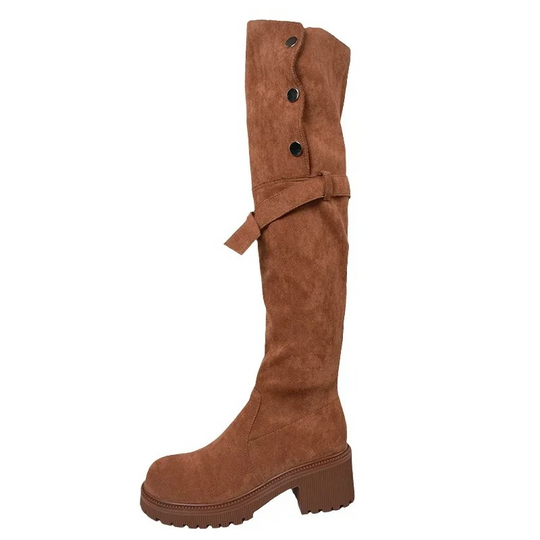 Moda Hoge Laarzen – Dameslaarzen met Gesp en Decoratieve Knopen