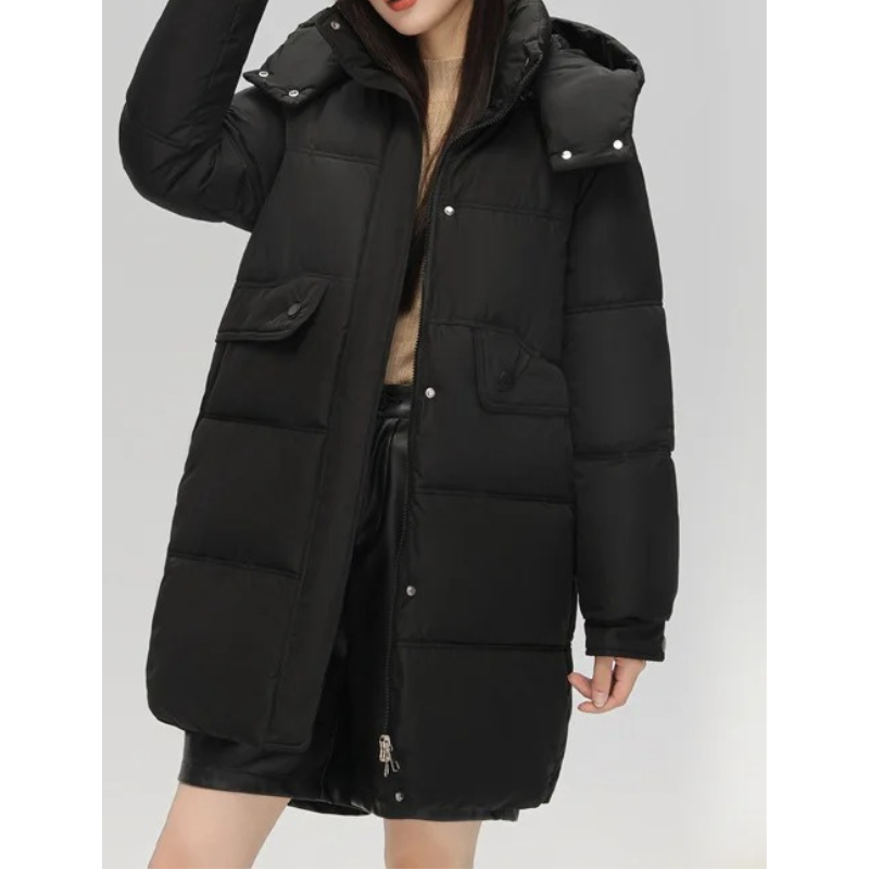 Zantora - Gewatteerde Jas Dames, Lang Puffer Model met Capuchon, Rits en Zakken