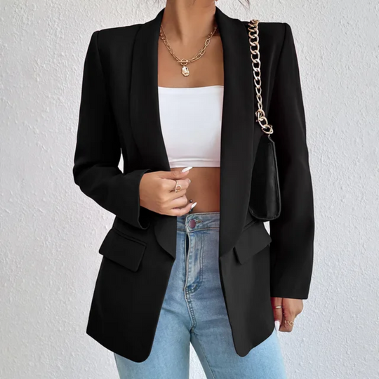 Feliora - Dames Open-Front Blazer, Lange Mouw, Getailleerde Pasvorm, Casual Chic