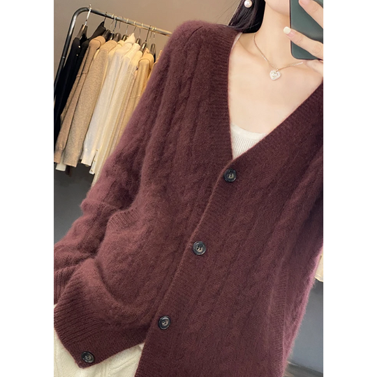 Moda Wollen Vest Dames Kabelgebreid - Met Knopen en Lange Mouwen