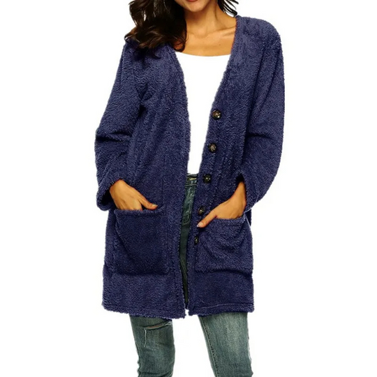 Moda Fleece Vesten Dames Met Knoopsluiting En Zakken - Veelzijdige Casual Jas