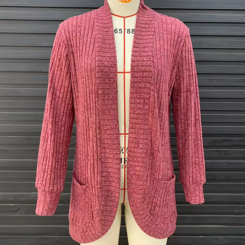Moda Lange Vesten Dames - Geribd Gebreid Vest met Zakken