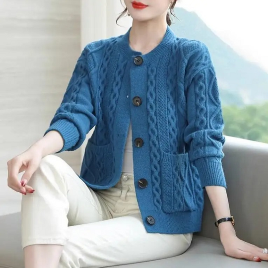 Moda Gebreid Vest Dames Met Rond Hals En Knoopsluiting