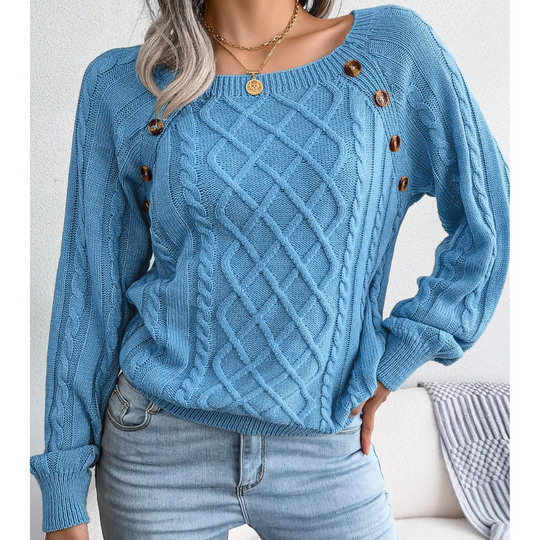 Moda Kabeltrui Dames - Knopen Detail, Losse Pasvorm, Lange Mouwen