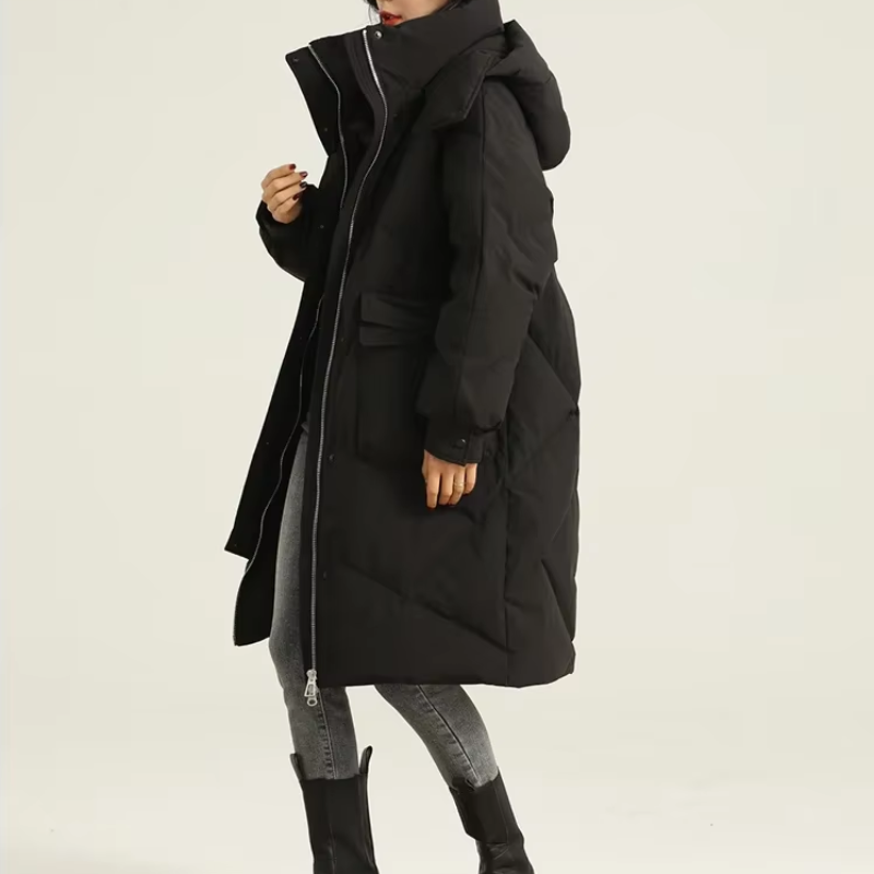 Moda Puffer Jas Dames - Lang, Met Capuchon, Gewatteerde Winterjas