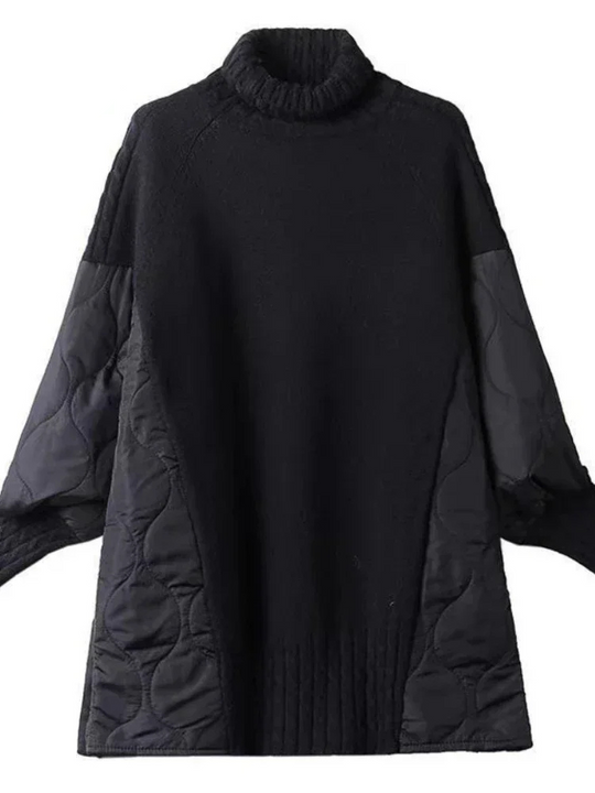 Sierwev - Gewatteerde Patchwork Gebreide Jurk met Coltrui, Lange Mouwen, Gebreide Dames Jurks