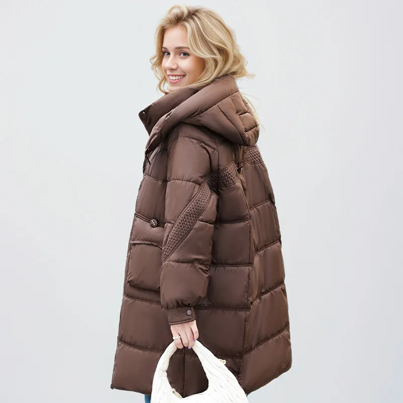 Moda Lange Winterjas Dames - Warme Jas Met Hoge Kraag En Grote Zakken