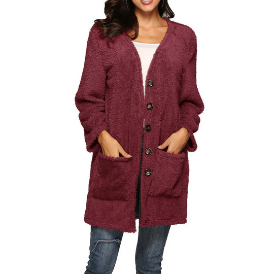 Moda Fleece Vesten Dames Met Knoopsluiting En Zakken - Veelzijdige Casual Jas