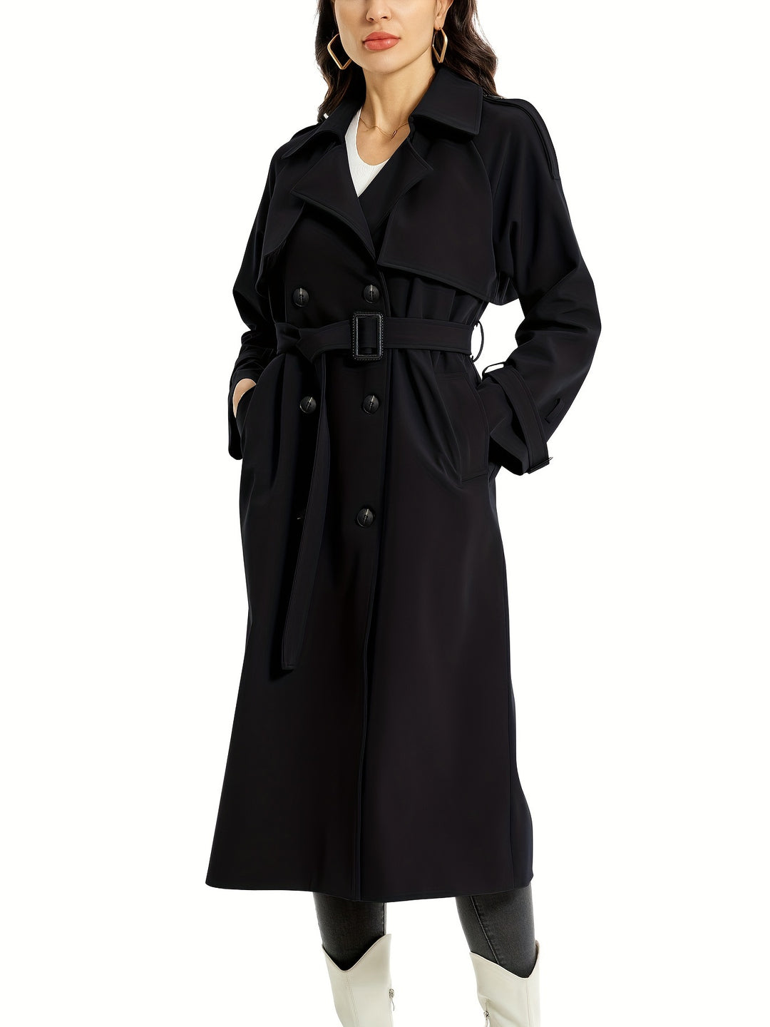 Coativa - Dames Lange Dubbelrijige Trenchcoat