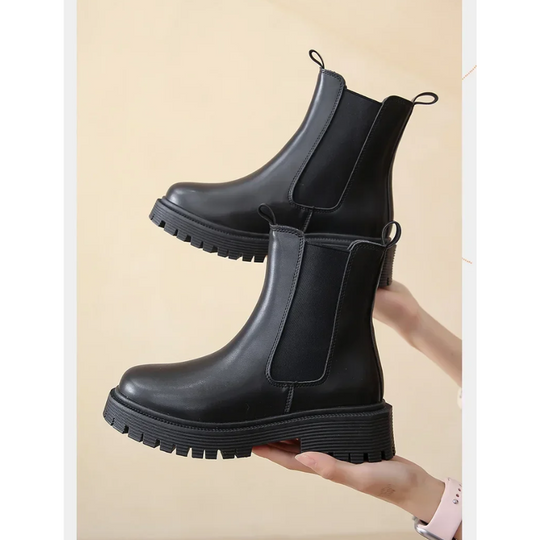 Solatia - Dames Chelsea Boots van Leer met Elastische Zijkanten