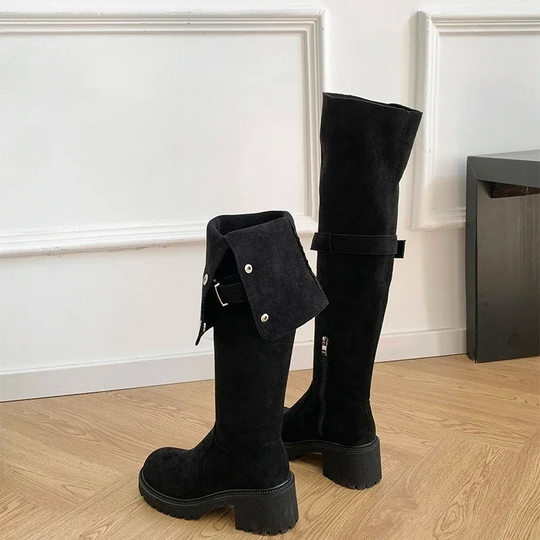 Moda Hoge Laarzen – Dameslaarzen met Gesp en Decoratieve Knopen