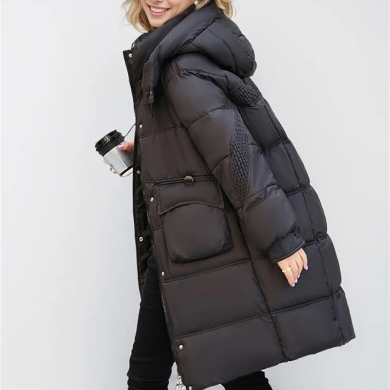 Moda Lange Winterjas Dames - Warme Jas Met Hoge Kraag En Grote Zakken