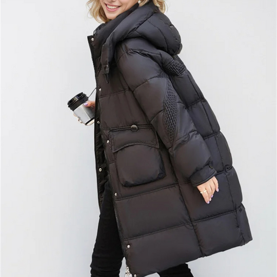 Moda Lange Winterjas Dames - Warme Jas Met Hoge Kraag En Grote Zakken