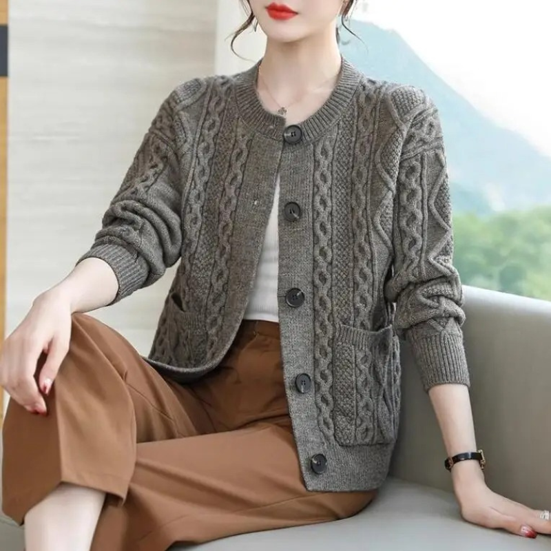Moda Gebreid Vest Dames Met Rond Hals En Knoopsluiting