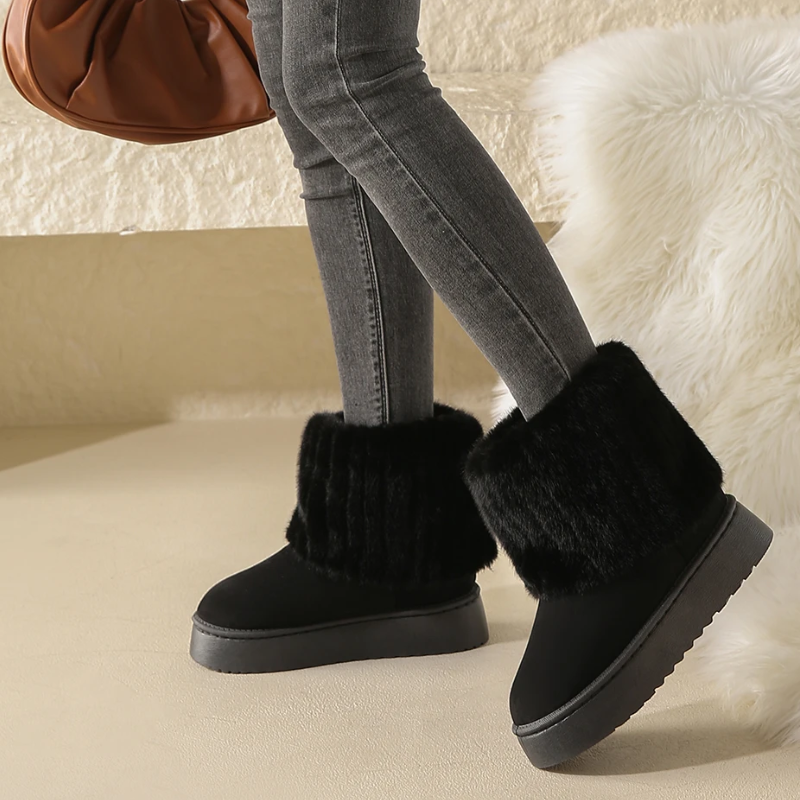 Moda Dames Gevoerde Laarzen, Enkelhoogte, Warme Nepbont Look