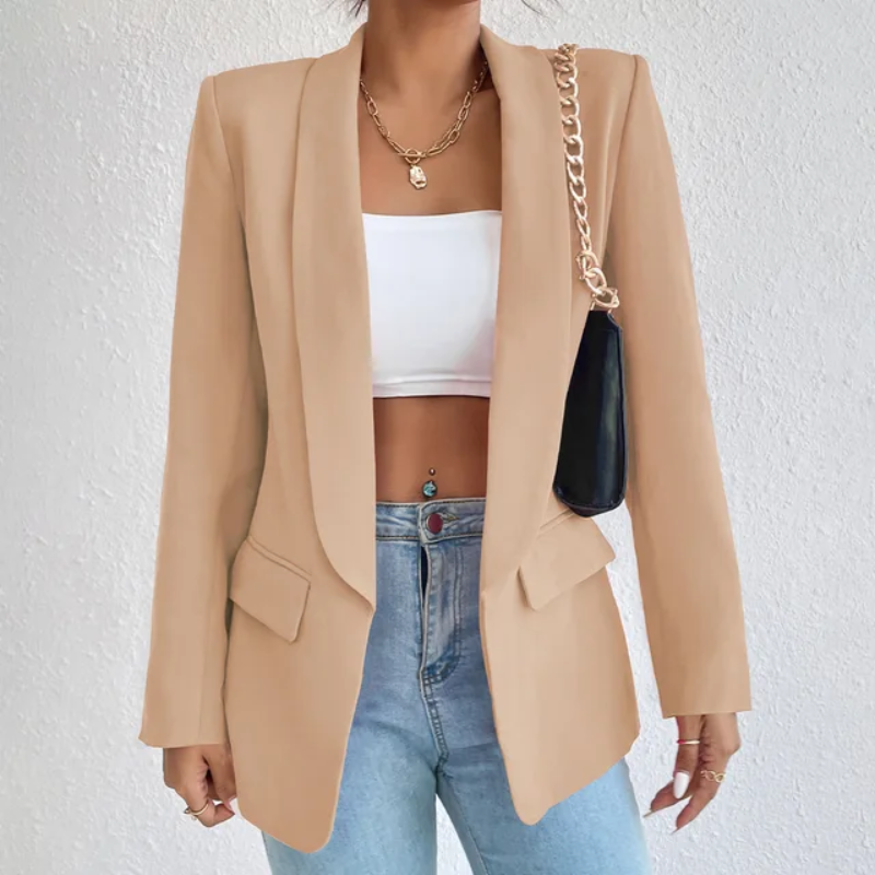 Feliora - Dames Open-Front Blazer, Lange Mouw, Getailleerde Pasvorm, Casual Chic
