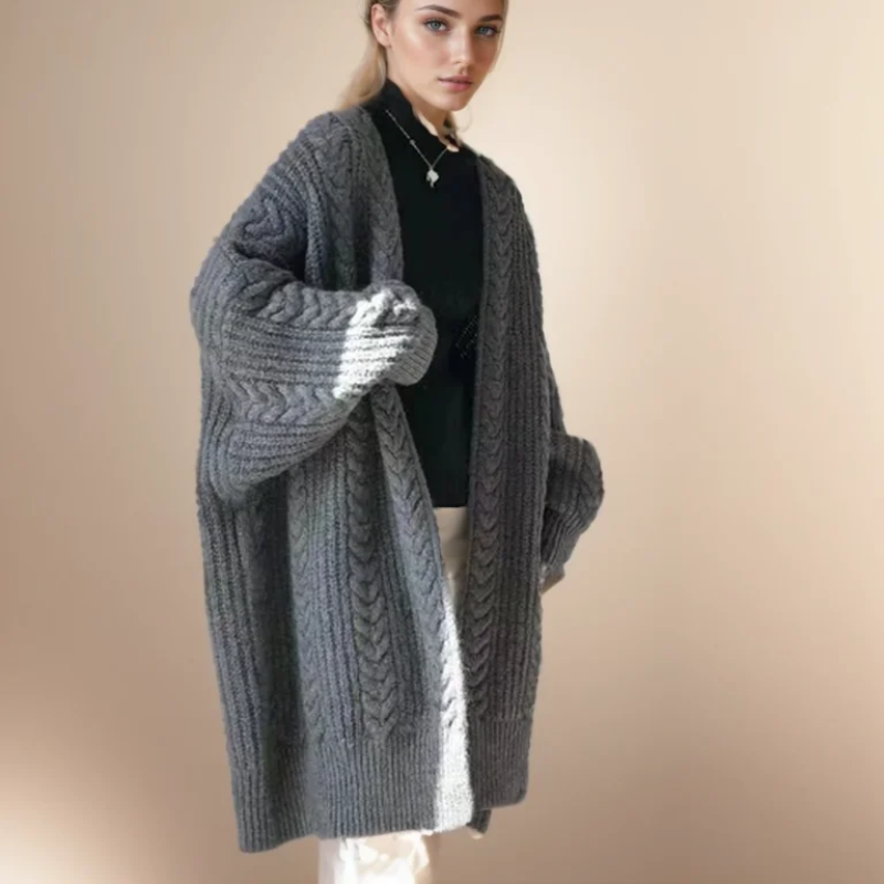 Moda Lange Vesten Dames - Grof Kabel Gebreid Vest, Open Voorkant