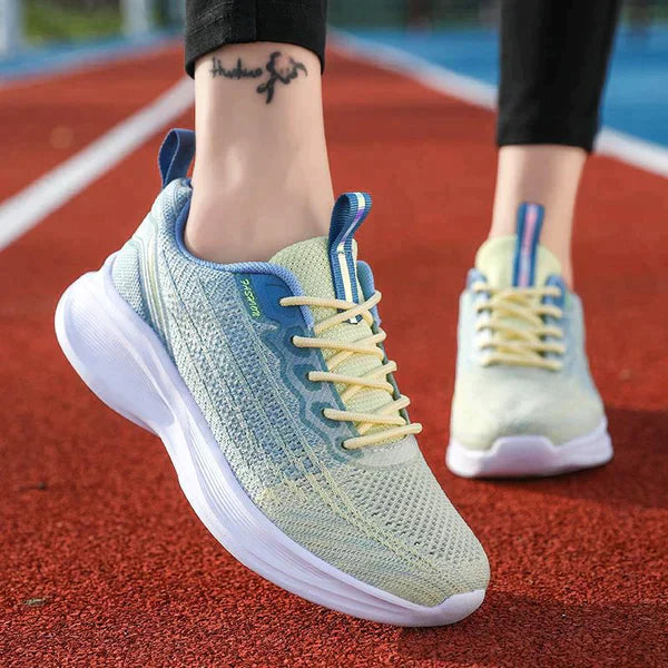 Blauw-gele sportschoenen met plateau voor dames