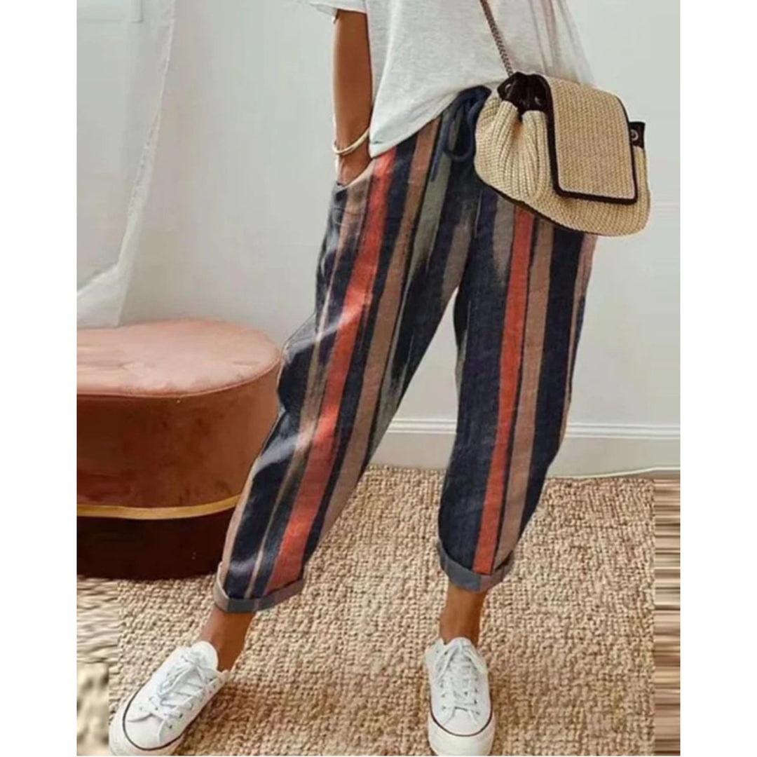 Linnen broek voor dames met strepen