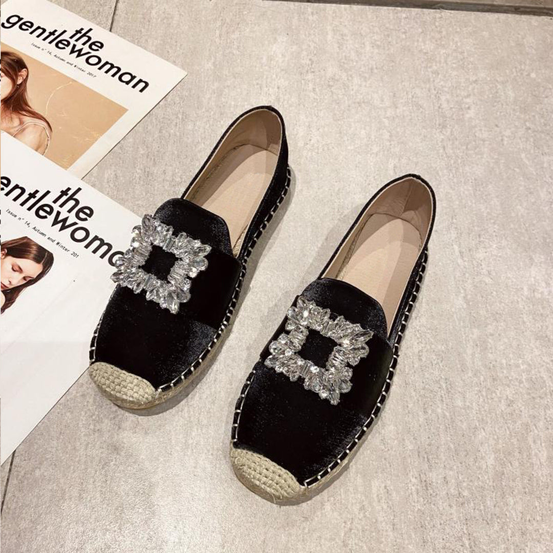 MODA canvas espadrilles met kristallen embleem