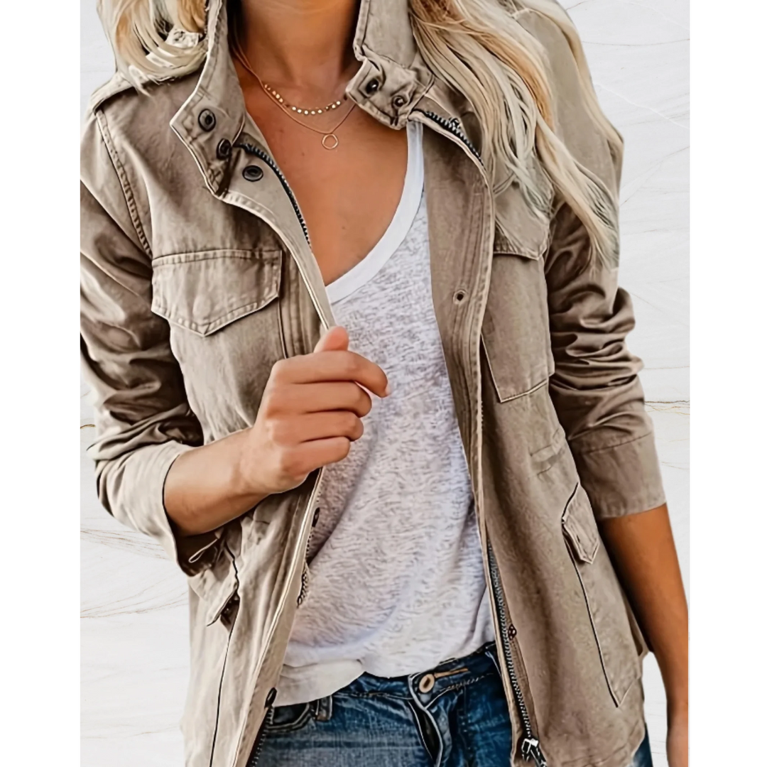 Bruine dames zomerjas met lage kraag