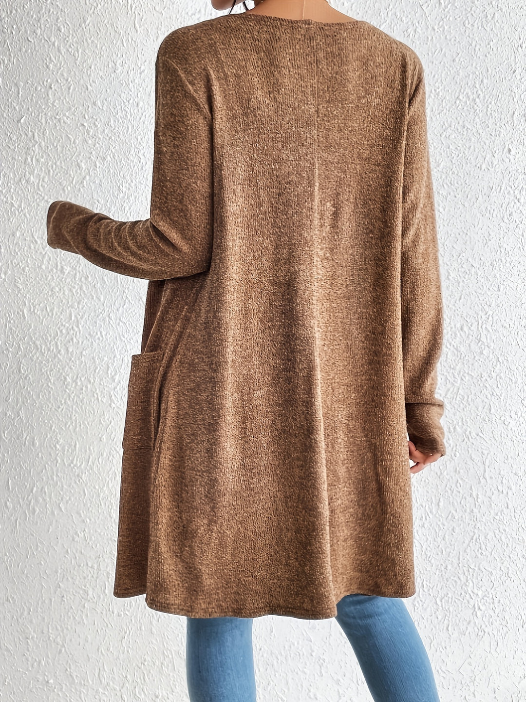 Femmora - Dames Lange Open Voorzijde Cardigan - Warme Gebreide Lange Jas met Zakken