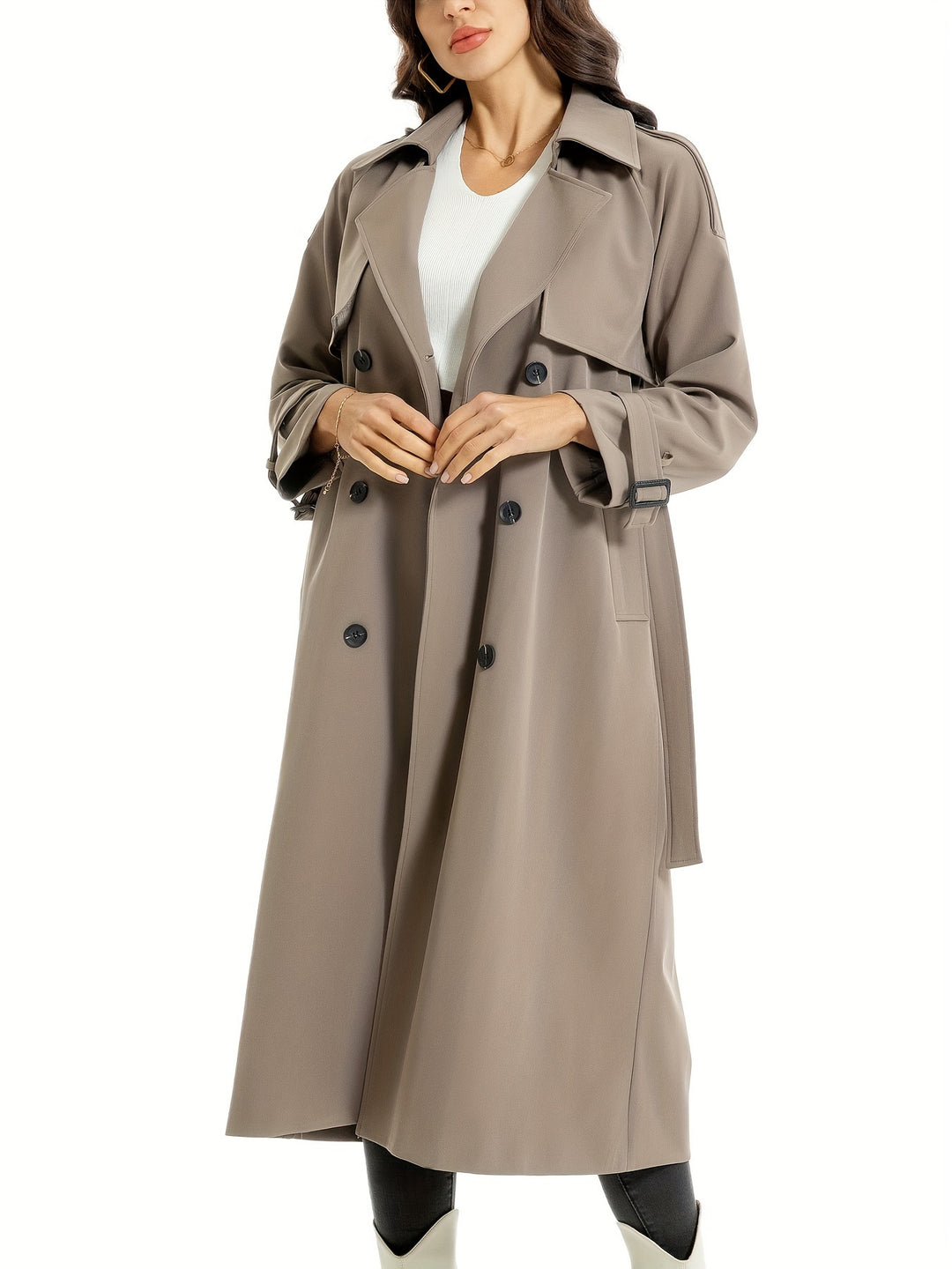 Coativa - Dames Lange Dubbelrijige Trenchcoat