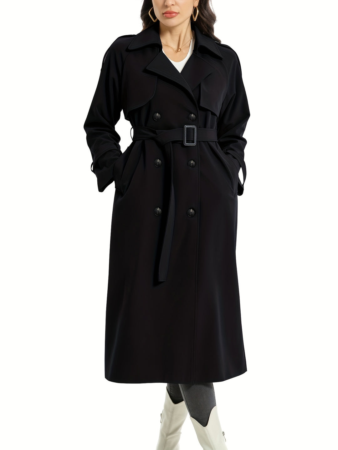 Coativa - Dames Lange Dubbelrijige Trenchcoat