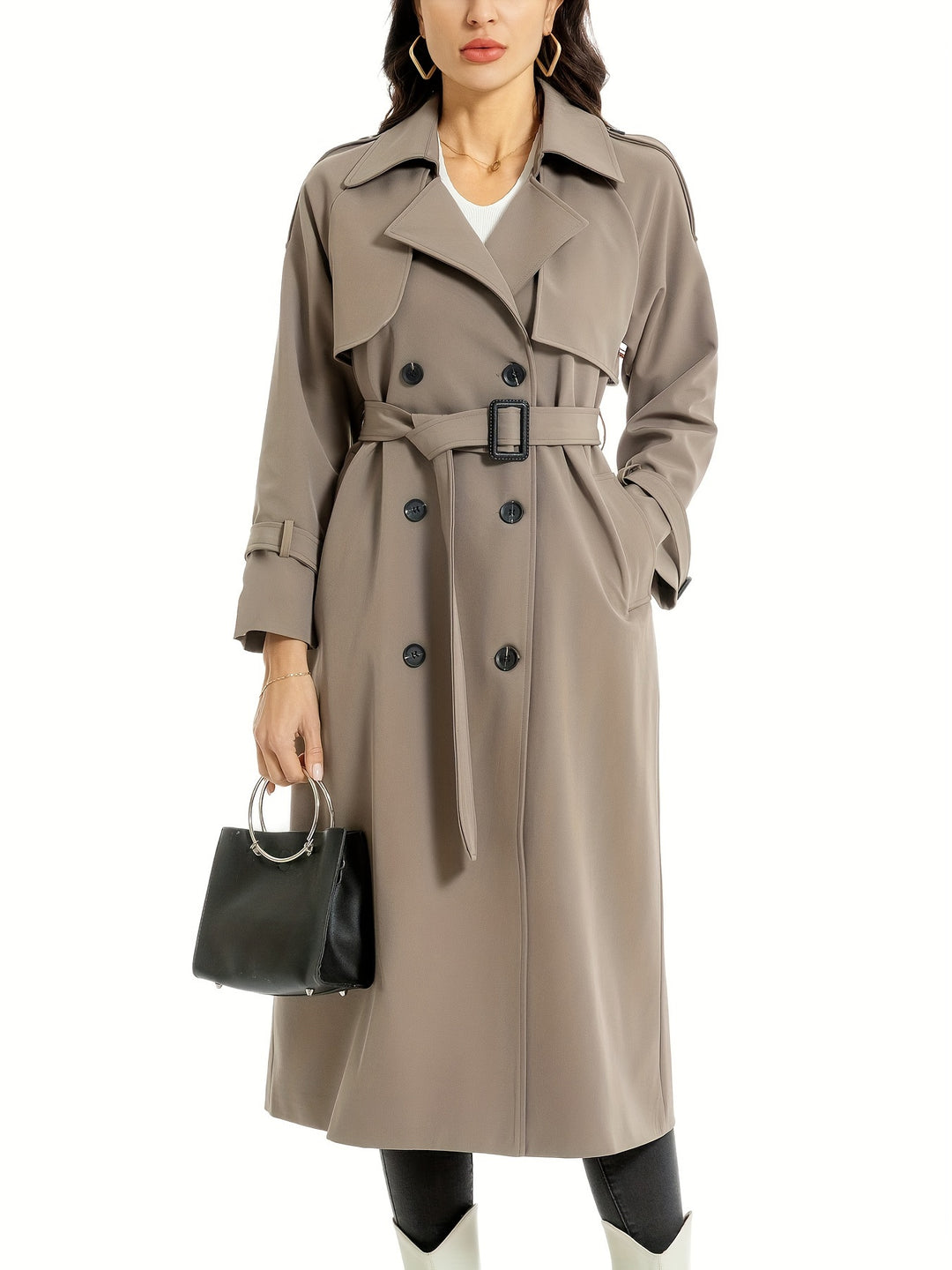Coativa - Dames Lange Dubbelrijige Trenchcoat