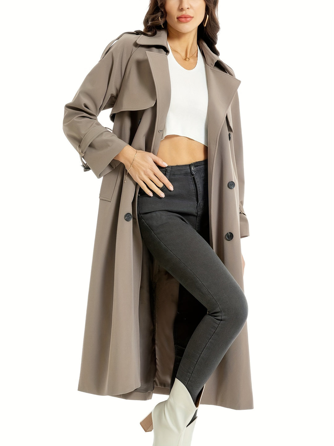 Coativa - Dames Lange Dubbelrijige Trenchcoat